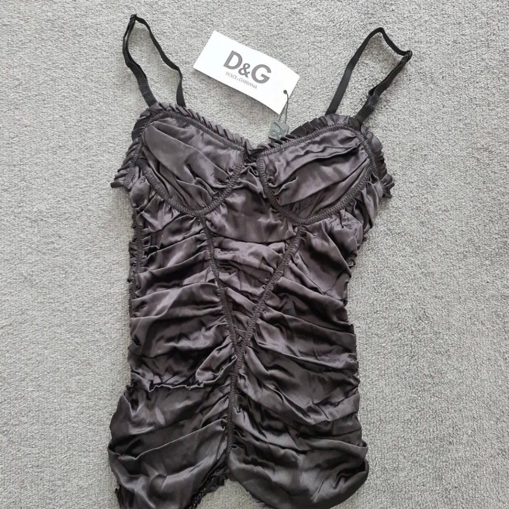 BRAND NEW DOLCE AND GABBANA SATIN RUCHED BUSTIER LOOK CAMI